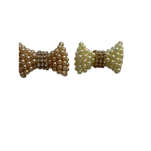 Set of 5 Bow Shaped Beaded Hair Clips Rhinestone Details Alligator Barrettes - Picture 2 of 5